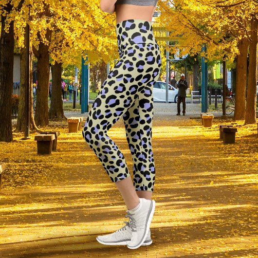Leggings Capri Vert Léopard Noir Violet