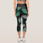 Leggings Capri Vert noir blanc Tropical Palm Feuille Motif (Verso)