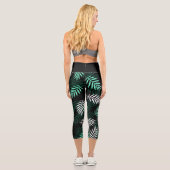 Leggings Capri Vert noir blanc Tropical Palm Feuille Motif (Verso)