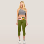 Leggings Capri Vert olive avec capri haut taille florale (Recto)