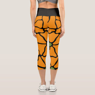 Leggings Capri Vert & Orange Moderne Abstrait Floral