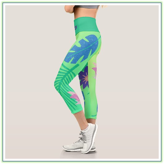 Leggings Capri Vert rose moderne et violet tropique