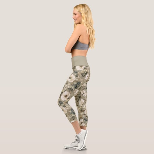 Leggings Capri Vert Sage Et Floral Crème (Gauche)