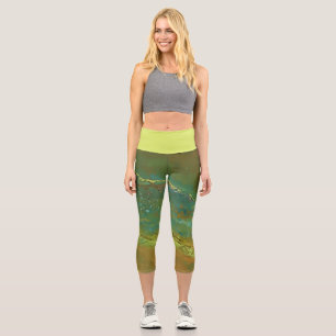 Leggings Capri Vert terrestre, ondulé, fond bronzé