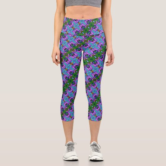 Leggings Capri Vert turquoise violet Design abstrait (Recto)