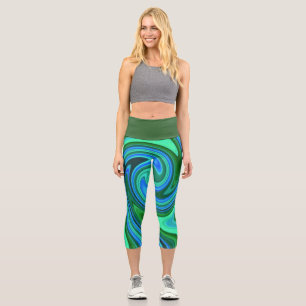 Leggings Capri Verte et Bleu - Cool Abstrait psychédélique
