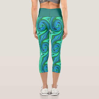 Leggings Capri Verte et Bleu - Cool Abstrait psychédélique