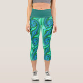 Leggings Capri Verte et Bleu - Cool Abstrait psychédélique (Recto)