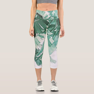 Leggings Capri Vibes d'été Banana Feuilles vert pâle