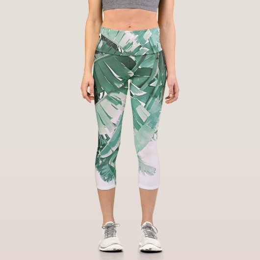 Leggings Capri Vibes d'été Banana Feuilles vert pâle (Recto)
