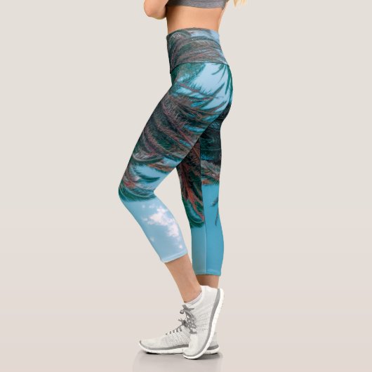 Leggings Capri Vibes d'été Palm Tree Feuilles Pale Green (Gauche)