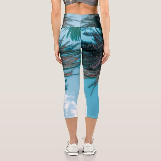 Leggings Capri Vibes d'été Palm Tree Feuilles Pale Green (Verso)