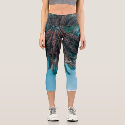 Leggings Capri Vibes d'été Palm Tree Feuilles Pale Green (Recto)
