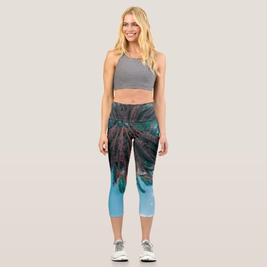 Leggings Capri Vibes d'été Palm Tree Feuilles Pale Green (Recto)