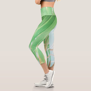 Leggings Capri Vibes d'été Palm Tree Feuilles Pale Green