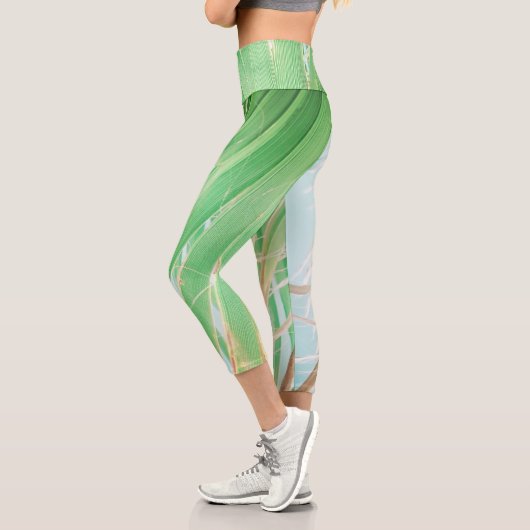 Leggings Capri Vibes d'été Palm Tree Feuilles Pale Green (Gauche)