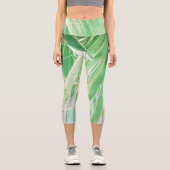 Leggings Capri Vibes d'été Palm Tree Feuilles Pale Green (Recto)