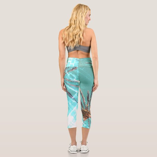 Leggings Capri Vibes d'été Palm Tree Feuilles Pale Green (Verso)