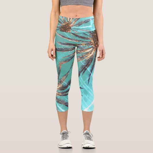 Leggings Capri Vibes d'été Palm Tree Feuilles Pale Green (Recto)