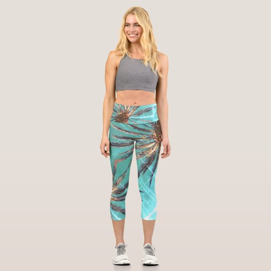 Leggings Capri Vibes d'été Palm Tree Feuilles Pale Green (Recto)