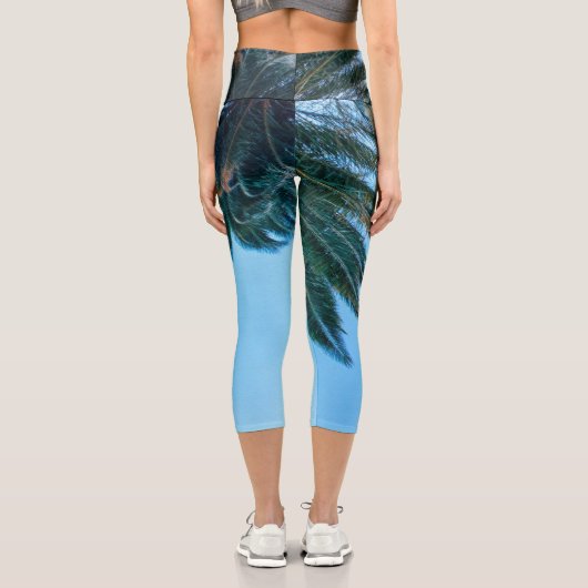Leggings Capri Vibes d'été Palm Tree Feuilles Pale Green (Verso)