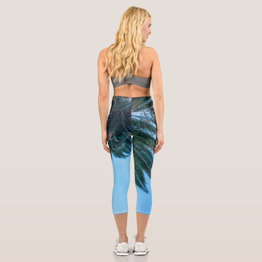 Leggings Capri Vibes d'été Palm Tree Feuilles Pale Green (Verso)