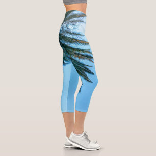 Leggings Capri Vibes d'été Palm Tree Feuilles Pale Green
