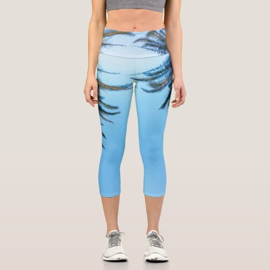 Leggings Capri Vibes d'été Palm Tree Feuilles Pale Green (Recto)