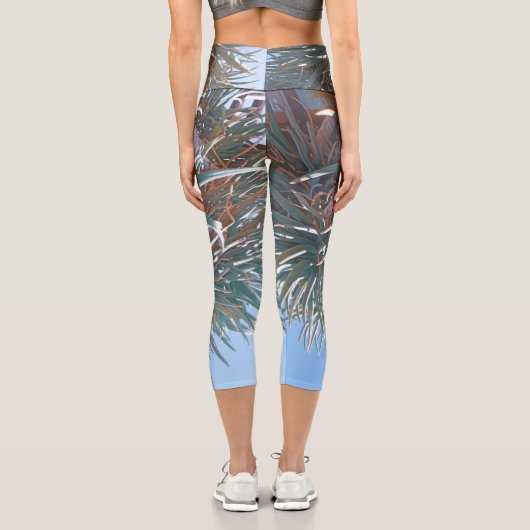 Leggings Capri Vibes d'été Palm Tree Feuilles Pale Green (Verso)
