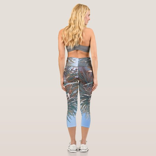 Leggings Capri Vibes d'été Palm Tree Feuilles Pale Green (Verso)