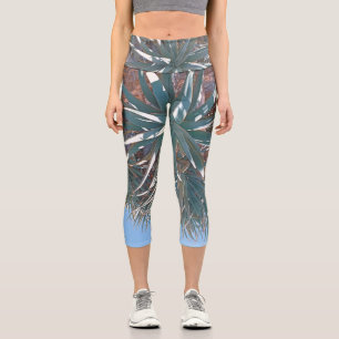 Leggings Capri Vibes d'été Palm Tree Feuilles Pale Green