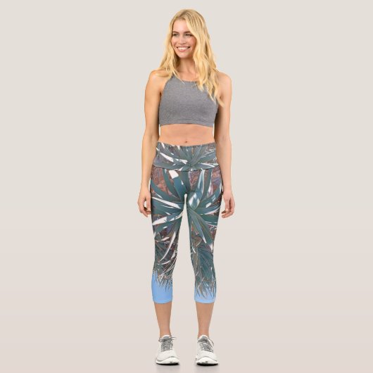 Leggings Capri Vibes d'été Palm Tree Feuilles Pale Green (Recto)