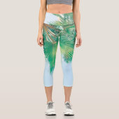 Leggings Capri Vibes d'été Palm Tree Feuilles Pale Green (Recto)