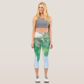 Leggings Capri Vibes d'été Palm Tree Feuilles Pale Green (Recto)