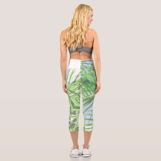Leggings Capri Vibes d'été Palm Tree Feuilles Pale Green Pastel (Verso)