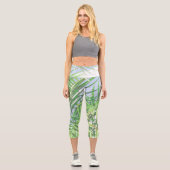 Leggings Capri Vibes d'été Palm Tree Feuilles Pale Green Pastel (Recto)