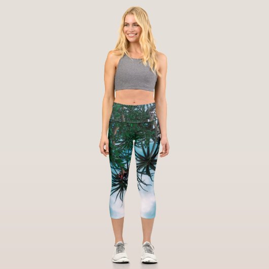 Leggings Capri Vibes été Palm Tree Cactus vert pâle (Recto)