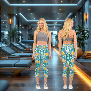 Leggings Capri Vibrance du Nœud Celtique - Vert, Rose et Jaune