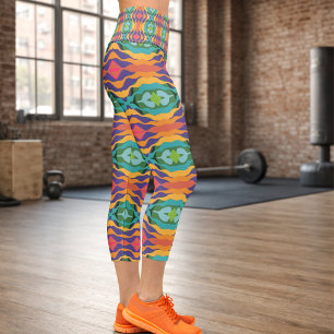Leggings Capri Vibrant Coloré Géométrique Ondulé Rayé