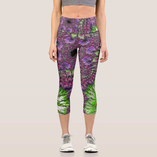 Leggings Capri Vibrant Néon coloré Trippy Super Fractal Art (Recto)
