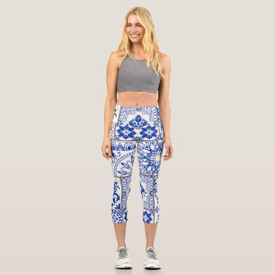 Leggings Capri Victorian Majolica : Patchwork Tile Motif.