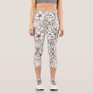 Leggings Capri Vintage Floral Sepia Motif (11)