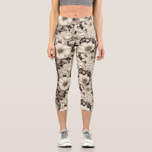 Leggings Capri Vintage Floral Sepia Motif (12)