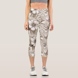 Leggings Capri Vintage Floral Sepia Motif (15)