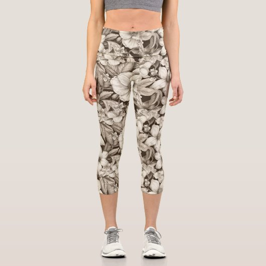 Leggings Capri Vintage Floral Sepia Motif (6) (Recto)