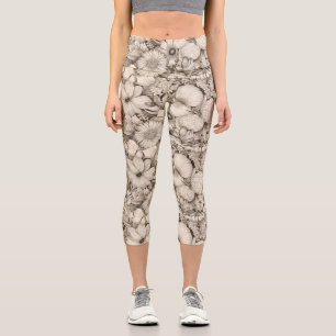 Leggings Capri Vintage Floral Sepia Motif (8)