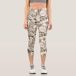 Leggings Capri Vintage Floral Sepia Motif (9)