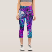 Leggings Capri Violet, bleu moderne Abstrait Fluid Art Cellule de (Recto)