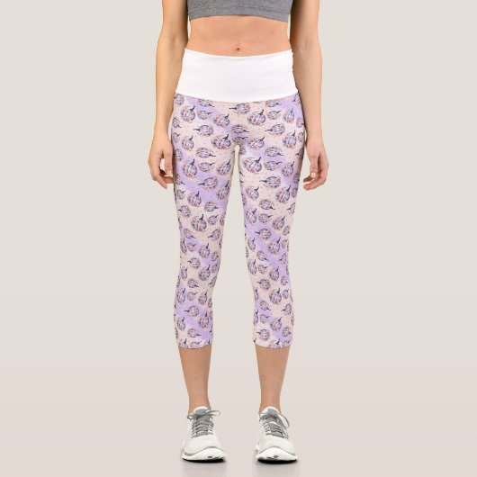 Leggings Capri Violet citrouille mignon chute florale rose violet (Recto)