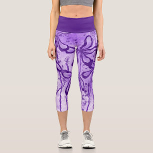 Leggings Capri Violet de fleurs encrées Abstraites